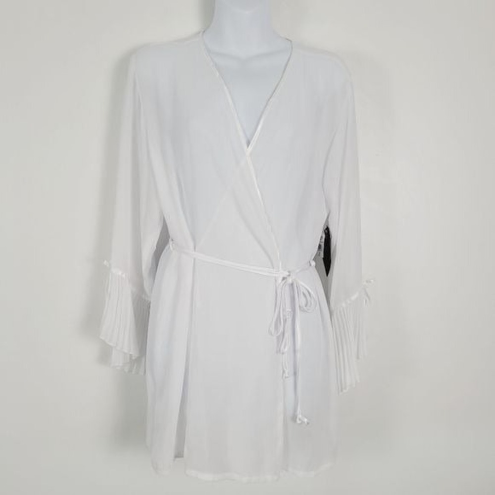 Cinema Etoile Seductive wear White Sheer Pleated Ruffle Sleeve Robe